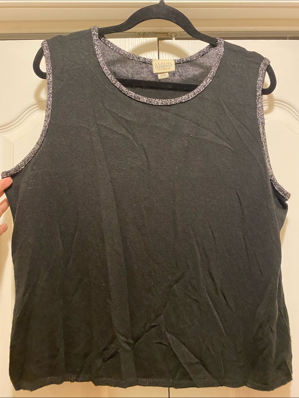 Classic Elements Black Open-Weave Metallic Thread Cardigan with Blouse. - Picture 2 of 7